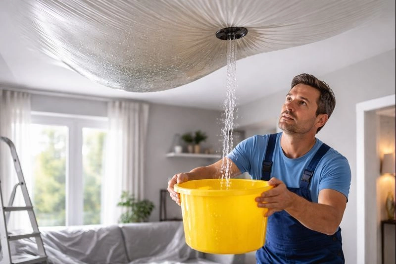 Как слить воду с натяжного потолка