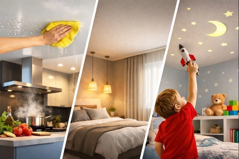 ПВХ или тканевый потолок: что выбрать для кухни, спальни, детской (Москва)