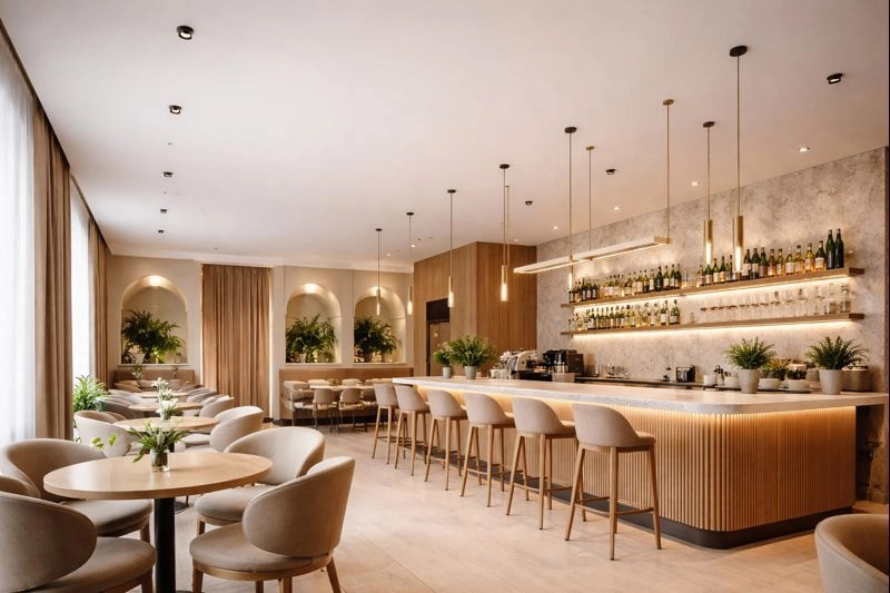 Матовые натяжные потолки с ровным рассеянным освещением и лаконичным интерьером