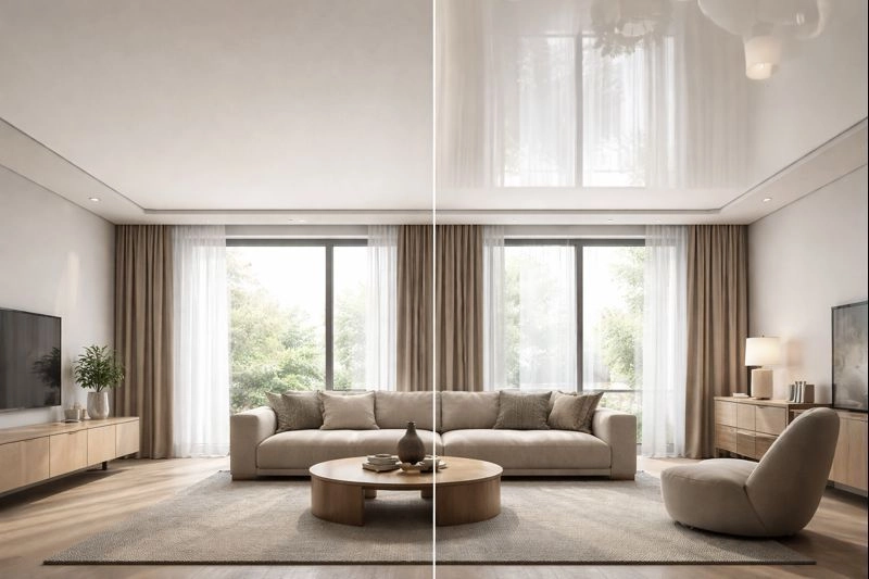 Чем отличается матовый от глянцевого потолка