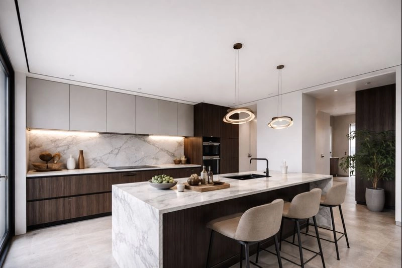 Бесщелевые натяжные потолки с теневым профилем в современном интерьере 