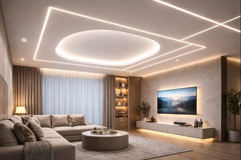 Натяжной потолок с контурной светодиодной подсветкой