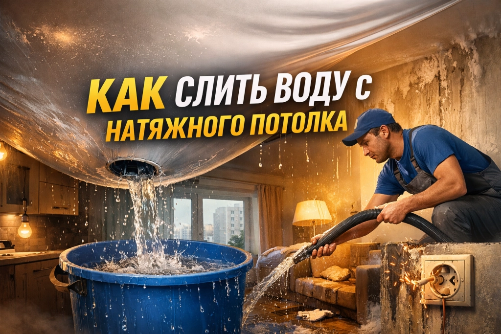 Как слить воду с натяжного потолка