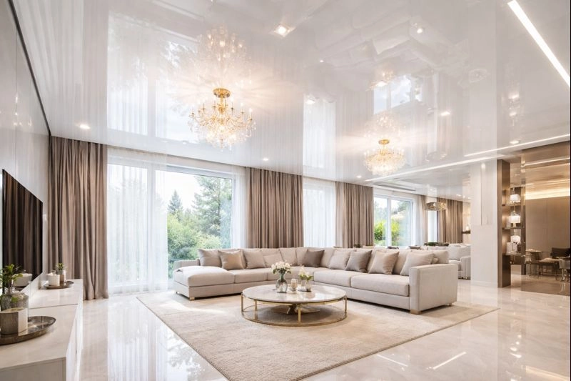 Глянцевые натяжные потолки в современном интерьере